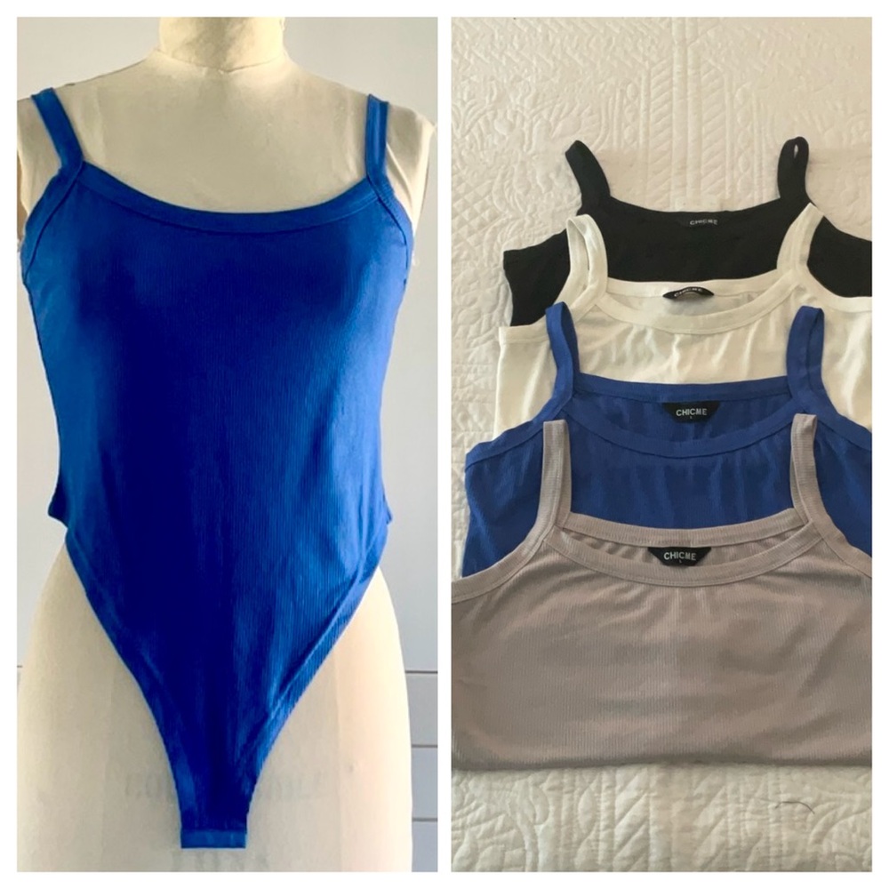 CHICME Lot of 4 Sleeveless Rib Tank Bodysuits  Grey Blue White Black  Sz L